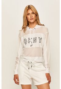 DKNY - Dkny - Bluza. Typ kołnierza: kaptur. Kolor: biały. Materiał: poliester, dzianina, elastan. Wzór: aplikacja #2