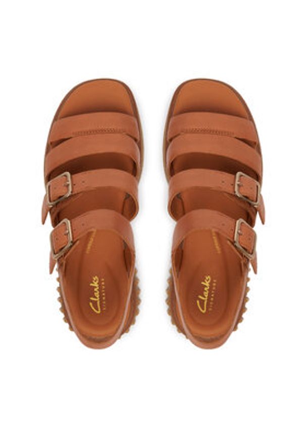 Clarks Sandały Evamar Strap 26185889 Brązowy. Kolor: brązowy. Materiał: skóra