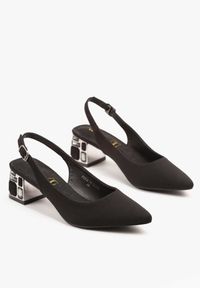 Renee - Czarne Sandały Vices na Ozdobnym Słupku Typu Slingback ze Skórzaną Wkładką Eraliora. Okazja: na co dzień. Zapięcie: sprzączka. Kolor: czarny. Materiał: skóra. Obcas: na słupku. Styl: casual, elegancki