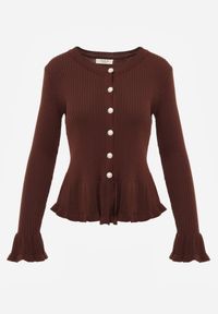 Born2be - Brązowy Elegancki Kardigan z Wiskozy z Falbankami i Guzikami z Cyrkoniami Orsea. Okazja: na co dzień. Typ kołnierza: kołnierz z falbankami. Kolor: brązowy. Materiał: wiskoza. Wzór: aplikacja. Styl: elegancki #4