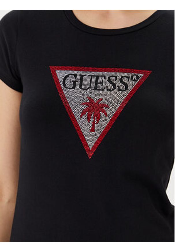 Guess T-Shirt E5GI08 J1314 Czarny Slim Fit. Kolor: czarny. Materiał: bawełna