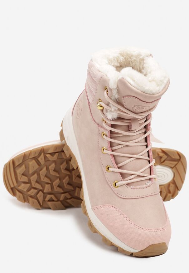 Born2be - Różowe Botki Śniegowce w Trekkingowym Stylu na Grubej Podeszwie Elorene. Kolor: różowy. Materiał: dzianina, wełna. Sezon: zima. Styl: klasyczny, elegancki