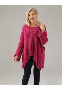 Unisono - SWETER Z ASYMETRYCZNYM DOŁEM 8-M2200 MAGENTA. Kolor: różowy. Materiał: wełna, wiskoza, akryl, poliamid #1