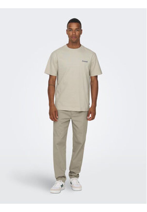 Only & Sons T-Shirt 22026424 Beżowy Relaxed Fit. Kolor: beżowy. Materiał: bawełna