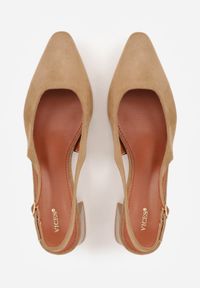 Renee - Ciemnobeżowe Czółenka VICES Slingback na Geometrycznym Słupku Messeleia. Zapięcie: pasek. Kolor: beżowy. Wzór: geometria. Obcas: na słupku #2