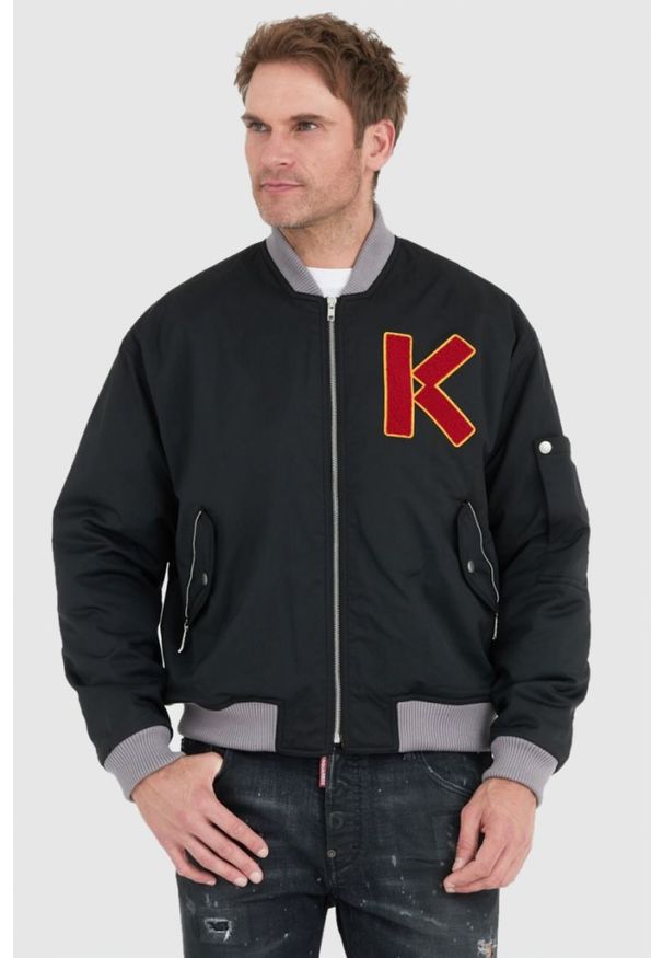 Kenzo - KENZO Czarna kurtka bomberka męska z vintage logo. Kolor: czarny. Styl: vintage