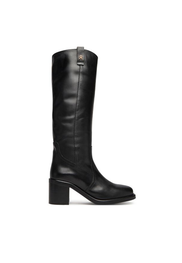 TOMMY HILFIGER - Tommy Hilfiger Kozaki Riding Lthr Long Boot Block Heel FW0FW08777 Czarny. Kolor: czarny. Materiał: skóra