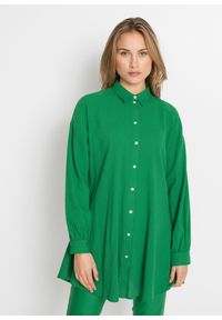 bonprix - Długa bluzka z kreszowanego materiału. Kolor: zielony. Materiał: materiał. Długość: długie #1
