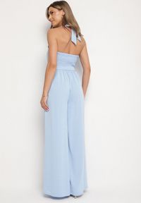 Born2be - Niebieski Koktajlowy Kombinezon Wiązany na Szyję z Paskiem Melafela. Okazja: na imprezę. Kolor: niebieski. Materiał: materiał. Styl: wizytowy #7