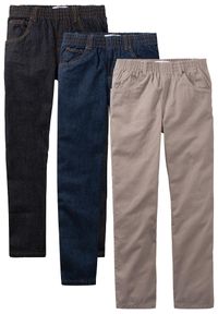 bonprix - Spodnie regular fit z gumką w talii, prosta nogawka, z czystej bawełny (3 pary w opak.). Kolor: czarny. Materiał: bawełna. Styl: klasyczny #1