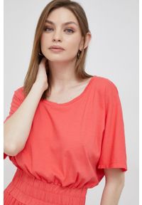 Deha sukienka bawełniana kolor pomarańczowy midi rozkloszowana. Kolor: pomarańczowy. Materiał: bawełna. Długość rękawa: krótki rękaw. Długość: midi #2