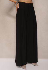 Renee - Czarne Szerokie Spodnie z Wiskozy Mevilia. Okazja: na co dzień. Kolor: czarny. Materiał: wiskoza. Styl: elegancki, casual
