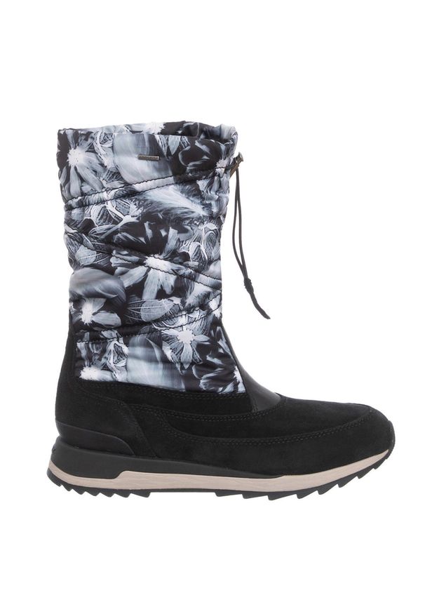 Geox - GEOX damskie śniegowce Aneko ZLN 0790 — czarne, skóra. Kolor: czarny, niebieski, wielokolorowy, biały. Materiał: skóra. Sezon: zima. Styl: elegancki