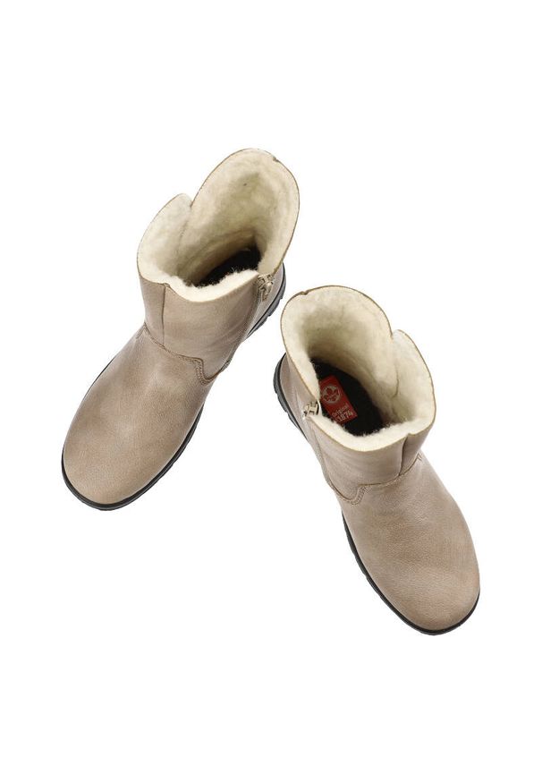 Beżowe Botki Rieker Ocieplane Buty Damskie. Kolor: beżowy. Materiał: wełna, skóra ekologiczna. Sezon: zima. Styl: elegancki