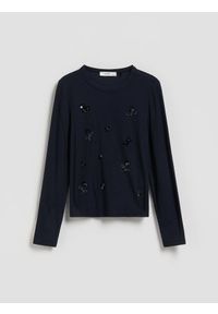 Reserved - Koszulka z cekinową aplikacją - czarny. Kolor: czarny. Materiał: wiskoza. Wzór: aplikacja #1