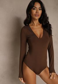 Renee - Brązowe Body z Długimi Rękawami z Wiskozą Zaithria. Okazja: na co dzień. Kolor: brązowy. Materiał: wiskoza. Długość rękawa: długi rękaw. Długość: długie. Styl: casual, elegancki