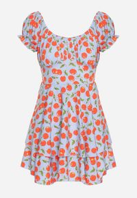 Born2be - Niebieska Rozkloszowana Sukienka z Bawełną z Motywem Wiśni Lunadessa. Okazja: na co dzień, na imprezę. Kolor: niebieski. Materiał: bawełna. Sezon: lato. Typ sukienki: proste. Styl: klasyczny, casual, elegancki #3