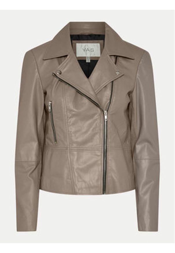 YAS Kurtka skórzana Sophie 26018510 Szary Regular Fit. Kolor: szary. Materiał: skóra