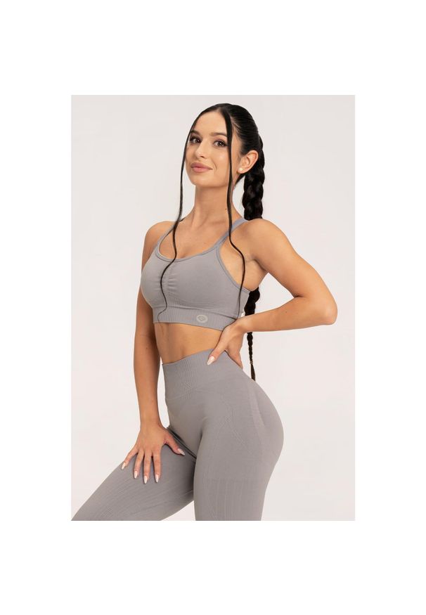 GYM GLAMOUR - Stanik fitness cardio damski Gym Glamour push up 2.0. Kolor: szary. Rodzaj stanika: push-up. Sport: fitness