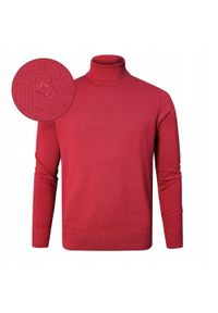 Bawełniany Męski Golf - Pako Jeans - Malinowa Czerwień. Typ kołnierza: golf. Kolor: czerwony. Materiał: bawełna. Styl: klasyczny #5