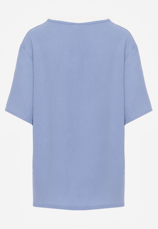 Born2be - Niebieski Minimalistyczny T-shirt z Teksturowanej Tkaniny z Bawełną Shinost. Okazja: na co dzień, do pracy. Kolekcja: plus size. Kolor: niebieski. Materiał: bawełna, tkanina. Styl: casual