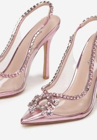 Renee - Różowe Sandały Transparentne z Cyrkoniami Vophi. Nosek buta: szpiczasty. Kolor: różowy. Styl: elegancki, glamour #5