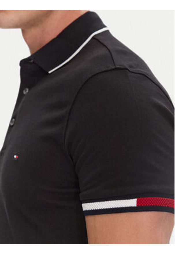 TOMMY HILFIGER - Tommy Hilfiger Polo Flag Cuff MW0MW38458 Czarny Slim Fit. Typ kołnierza: polo. Kolor: czarny. Materiał: bawełna