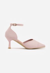 Renee - Różowe Czółenka z Tkaniny VICES na Niskim Obcasie z Paskiem Wokół Kostki i Wkładką Soft-Step Xylieth. Okazja: na co dzień. Zapięcie: pasek. Kolor: różowy. Materiał: tkanina. Obcas: na obcasie. Styl: casual, elegancki. Wysokość obcasa: niski #9