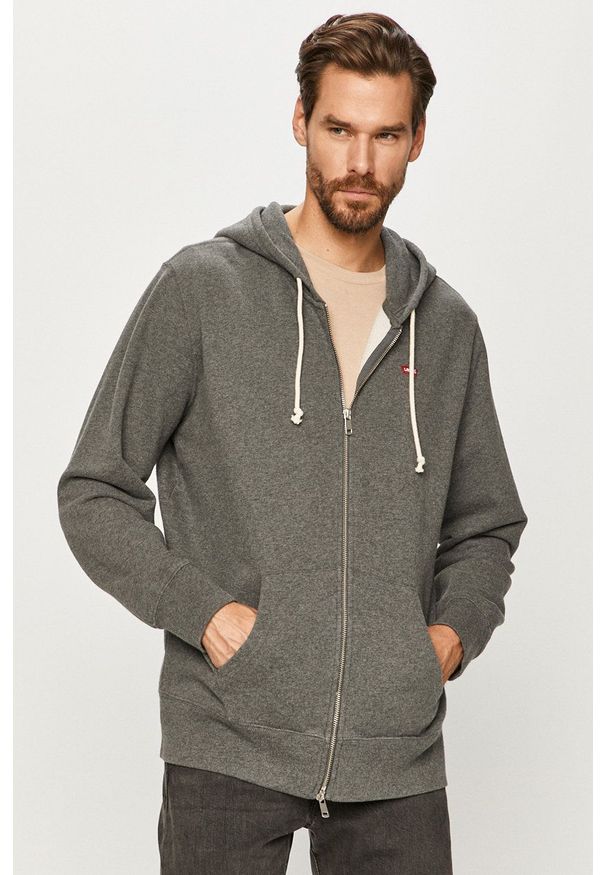 Levi's® - Levi's - Bluza. Okazja: na co dzień, na spotkanie biznesowe. Typ kołnierza: kaptur. Kolor: szary. Materiał: dzianina. Wzór: gładki. Styl: casual, biznesowy