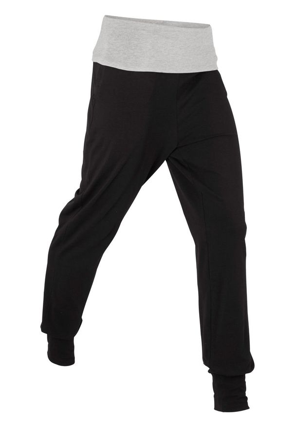 Spodnie haremki, długie Level 1 bonprix czarno-jasnoszary melanż. Kolor: czarny. Długość: długie. Wzór: melanż. Styl: elegancki, sportowy