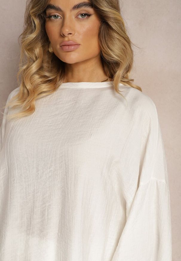 Renee - Biały Komplet z Wiskozy Bluzka o Kroju Nietoperza i Szerokie Spodnie Qadrina. Kolor: biały. Materiał: wiskoza