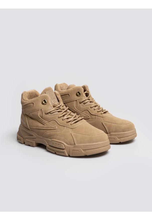 Big-Star - Sneakersy męskie ocieplane beżowe OO174581 801. Okazja: na co dzień. Nosek buta: okrągły. Kolor: beżowy. Materiał: skóra ekologiczna. Sport: turystyka piesza