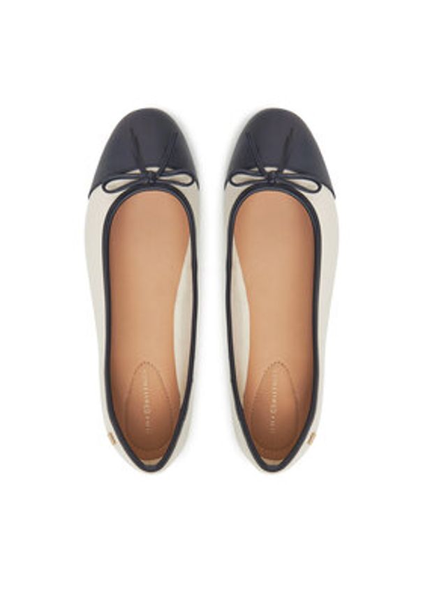TOMMY HILFIGER - Tommy Hilfiger Baleriny Toe Cap Leather Ballerina FW0FW08759 Beżowy. Kolor: beżowy. Materiał: skóra