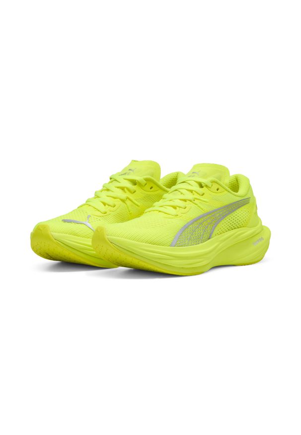 Puma - Damskie buty do biegania Deviate NITRO™ 3 PUMA Yellow Alert Silver Metallic. Kolor: szary, wielokolorowy, żółty. Sport: turystyka piesza