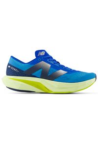 Buty męskie New Balance FuelCell Rebel v4 MFCXLQ4 – niebieskie. Okazja: na co dzień. Kolor: niebieski. Materiał: guma, materiał, dzianina. Szerokość cholewki: normalna. Wzór: geometria. Sport: bieganie, fitness