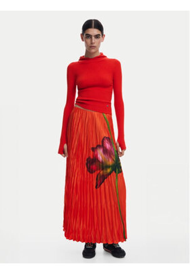 Desigual Spódnica plisowana Follet 25SWFW06 Pomarańczowy Regular Fit. Kolor: pomarańczowy. Materiał: syntetyk