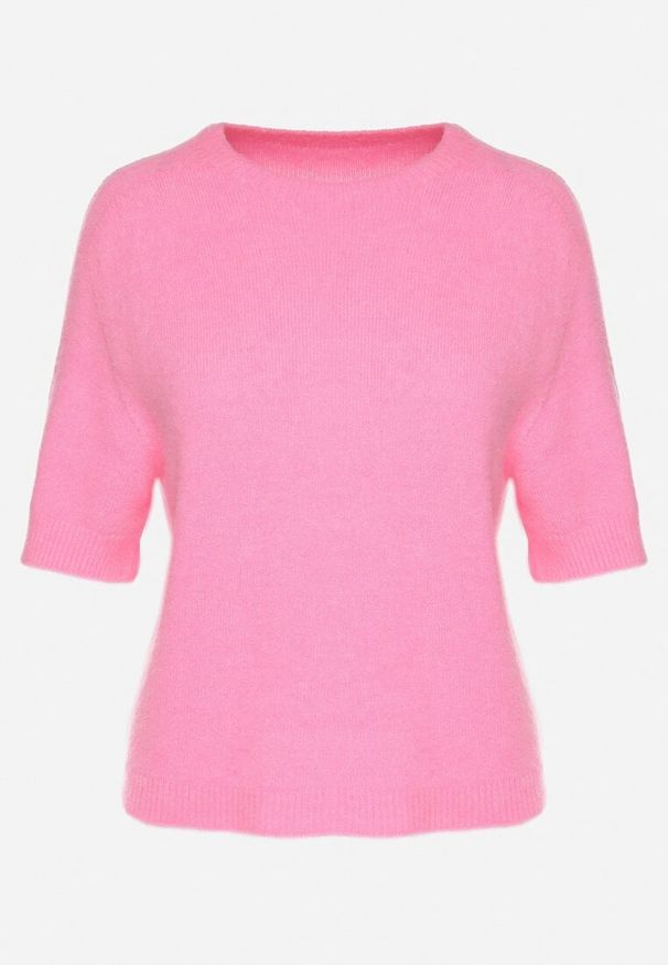 Born2be - Różowy Sweter z Wełną z Krótkim Rękawem Dannoria. Okazja: na co dzień. Kolor: różowy. Materiał: wełna. Długość rękawa: krótki rękaw. Długość: krótkie. Styl: elegancki, casual