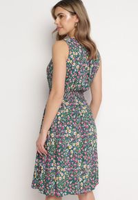 Born2be - Zielono-Żółta Wiskozowa Sukienka w Kwiaty z Kopertową Górą Nervila. Kolor: zielony. Materiał: wiskoza. Wzór: kwiaty. Typ sukienki: kopertowe #5