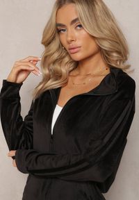 Renee - Czarny Komplet z Weluru Bluza i Spodnie Dresowe z Lampasami Blivia. Kolor: czarny. Materiał: dresówka, welur #5