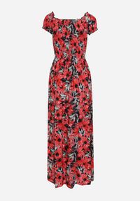 Born2be - Granatowo-Czerwona Wiskozowa Sukienka Hiszpanka w Kwiaty o Rozkloszowanym Kroju Uasteria. Okazja: na imprezę, na randkę, na co dzień. Typ kołnierza: dekolt hiszpanka. Kolor: niebieski. Materiał: wiskoza. Wzór: kwiaty. Sezon: lato. Typ sukienki: rozkloszowane. Styl: casual #6