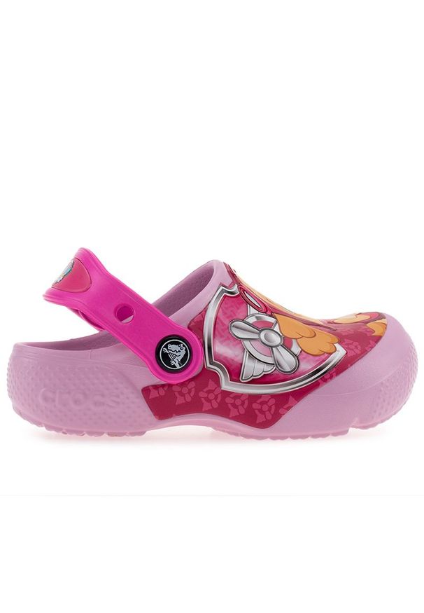 Klapki Crocs Toddler Fun Lab Paw Patrol Patch Clog 207487-6GD - różowe. Kolor: różowy. Wzór: nadruk, motyw z bajki, kolorowy. Sezon: lato. Styl: wakacyjny