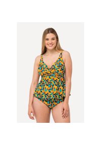 ULLA POPKEN - Damskie Tankini abstrakcyjny nadruk miękkie miseczki z recyklingu. Kolekcja: plus size. Kolor: czarny. Materiał: elastan, poliamid, materiał. Wzór: nadruk