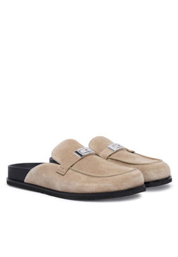 Tory Burch Klapki Lee Lee Mule 177967 Beżowy. Kolor: beżowy. Materiał: skóra, zamsz