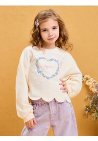 Sinsay - Bluza z tkaniny french terry z haftem i dekoracyjnym wykończeniem - kremowy. Kolor: kremowy. Materiał: tkanina. Wzór: haft #1