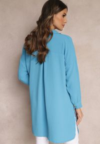 Renee - Niebieska Koszula Oversize o Długim Fasonie z Rozcięciami Tasine. Kolor: niebieski. Długość: długie #3