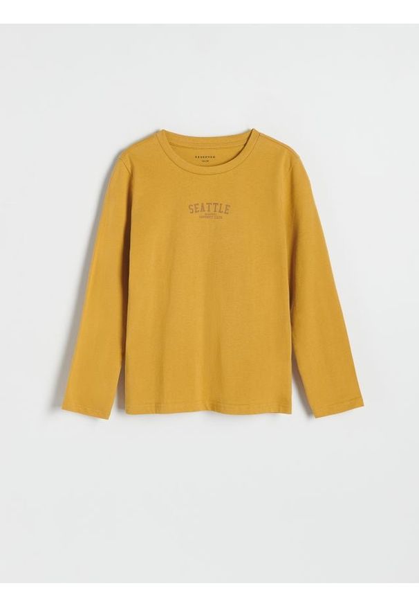 Reserved - Koszulka longsleeve z nadrukiem - brązowy. Kolor: brązowy. Materiał: bawełna, dzianina. Długość rękawa: długi rękaw. Wzór: nadruk