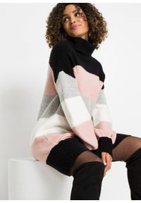 bonprix - Długi sweter. Typ kołnierza: golf. Kolor: czarny. Długość: długie. Wzór: paski #2