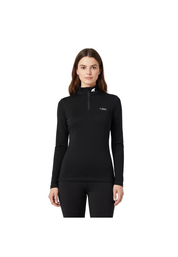 FJORK MERINO - Koszulka z długim rękawem damska 100% wełny merynosów - Bjork 210. Kolor: czarny. Materiał: wełna. Długość rękawa: długi rękaw. Długość: długie. Sezon: zima. Sport: narciarstwo