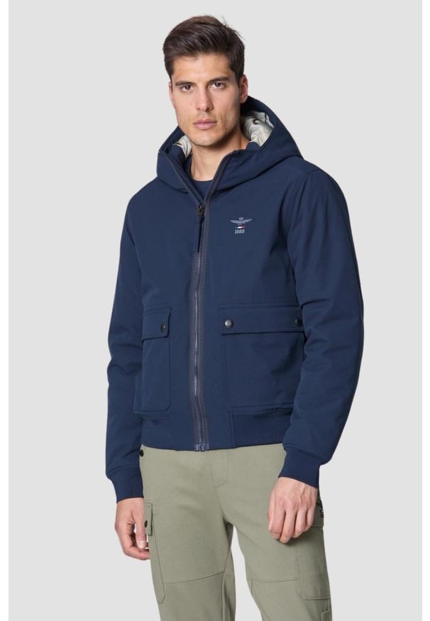 Aeronautica Militare - AERONAUTICA MILITARE Granatowa kurtka Hooded Jacket In Stretch Fabric. Kolor: niebieski