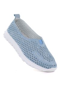 Skórzane półbuty damskie ażurowe niebieskie Vinceza 93220. Kolor: niebieski. Materiał: skóra. Szerokość cholewki: normalna. Wzór: ażurowy #1
